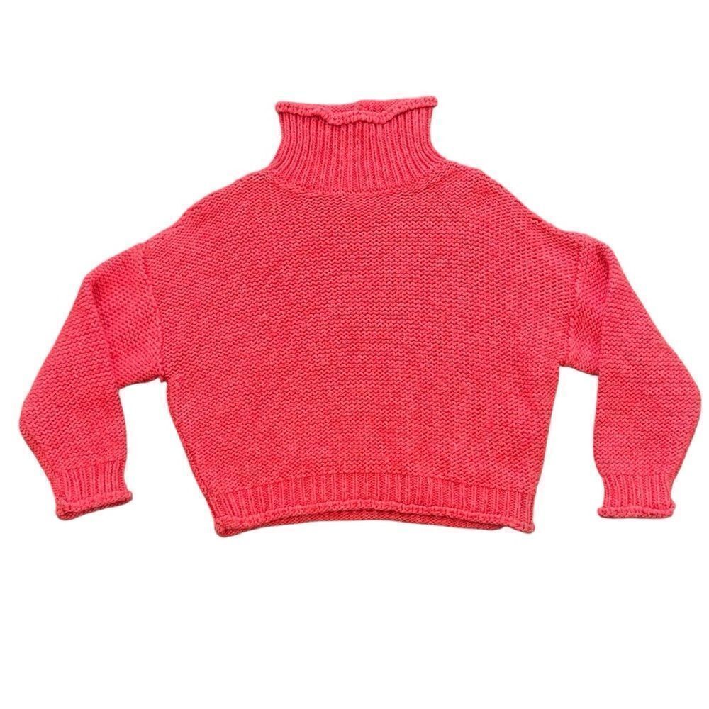 Anthropologie Cropped Turtleneck Sweater | Made in Italy | XS | Coral Knit